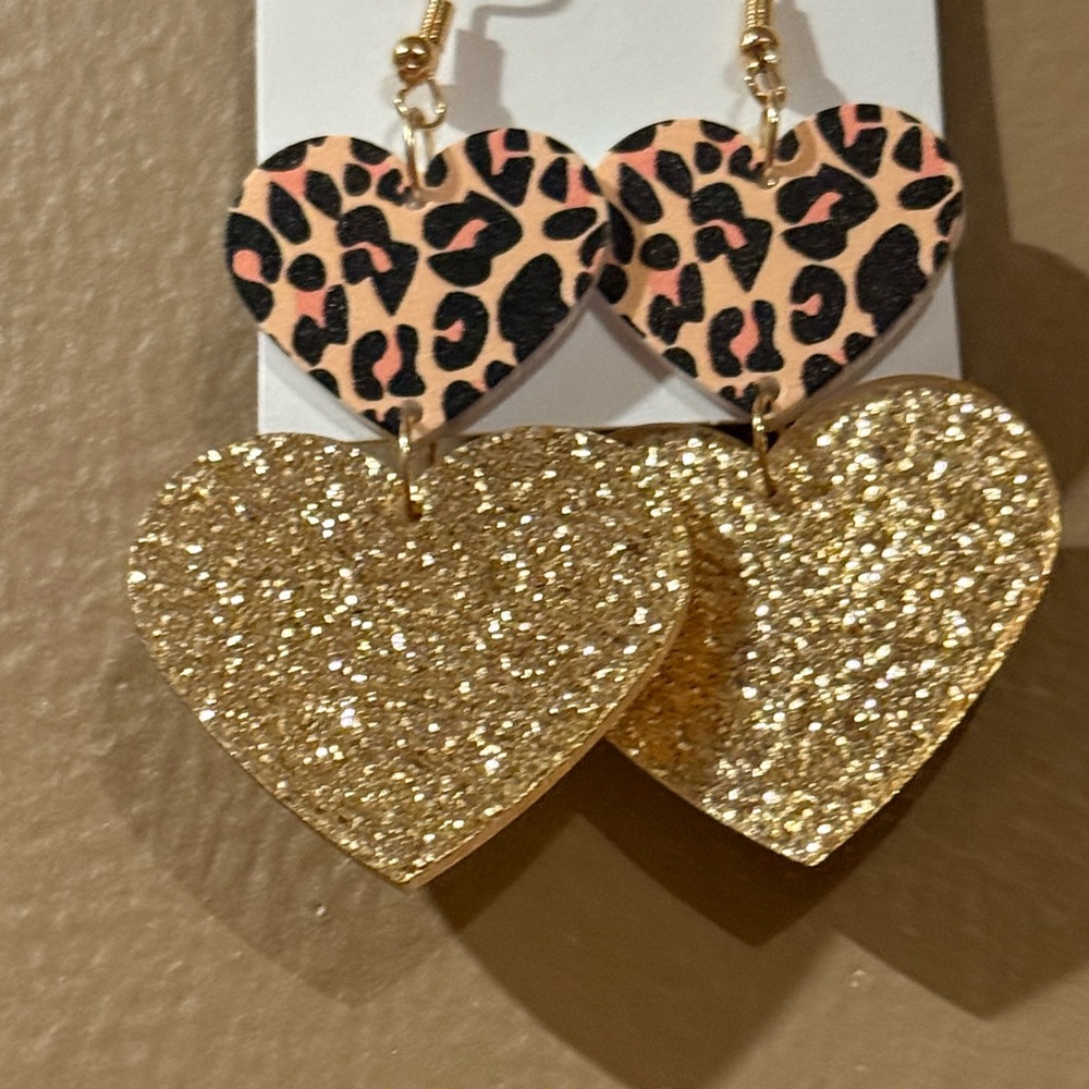 Gold and Leopard Heart Earrings